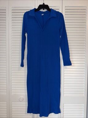 Old Navy Cobalt Blue Ribbed V-Neck Long-Sleeve Midi Dress